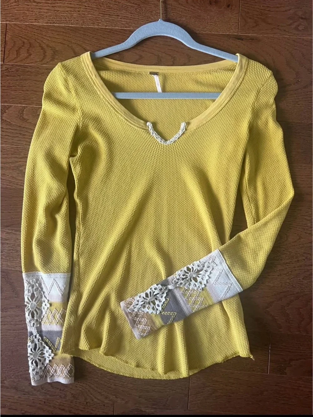 Free People Mustard color    Long Sleeve Lace Cuff Thermal Top